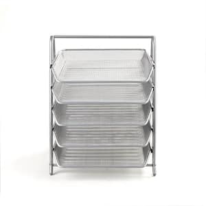 4-Tier Steel Mesh Paper Tray Desk Organizer, Silver