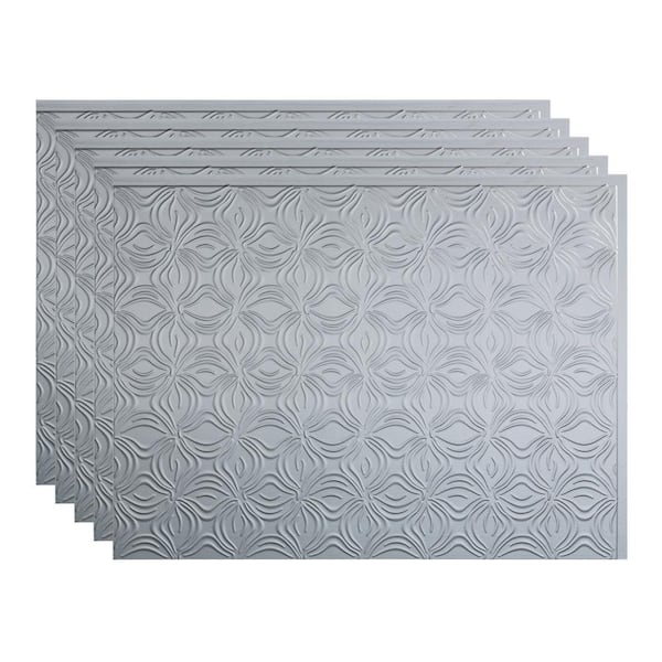 Fasade 18.25 in. x 24.25 in. Lotus Vinyl Backsplash Panel in Argent Silver (5-Pack)