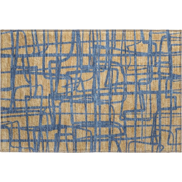 Mayfield Premium Machine Washable Abstract AMF2491 Gold 3 ft. x 4 ft. Area Rug