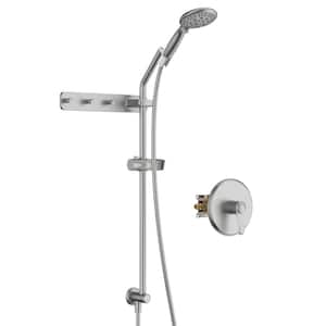 Massage Single-Handle 6-Spray 4.7 in. Round Wall Mount Shower Faucet w/Storage Hook in Brushed Nickel (Valve Included)