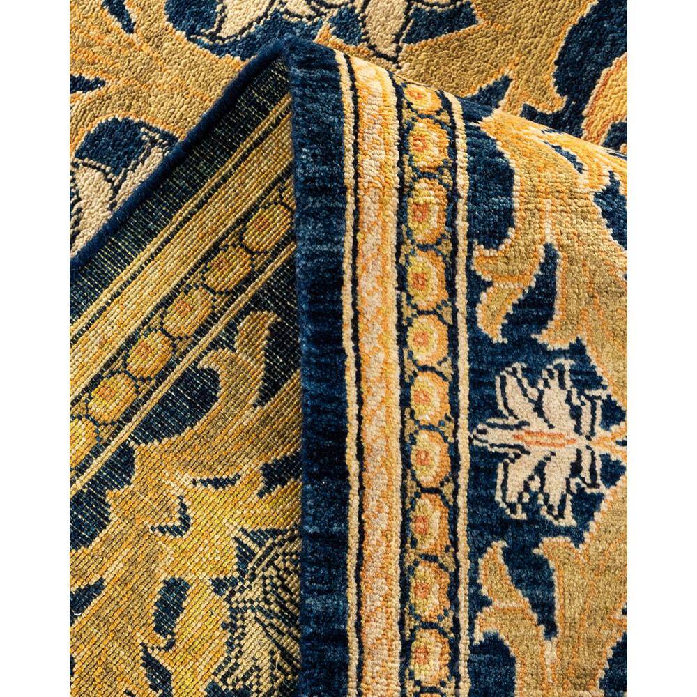 Hand-Knotted Blue and Gold Wool Geometric Area Rug