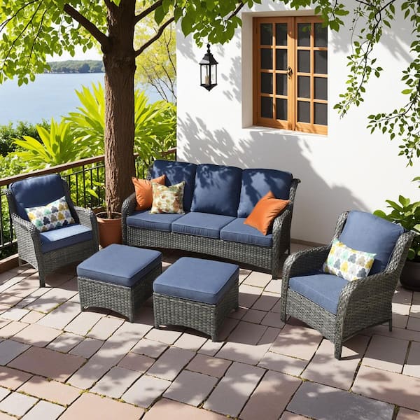 ネイビー ウィッカー ダイニングチェア XIZZI Erie Lake Gray 5-Piece Wicker Outdoor Patio Conversation