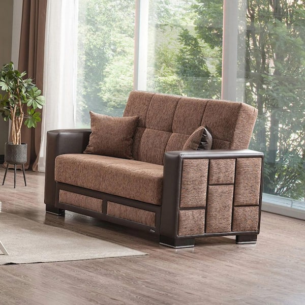 Ottomanson Loft Collection Convertible 62.59 in. Brown Chenille 2-Seat Loveseat with Storage
