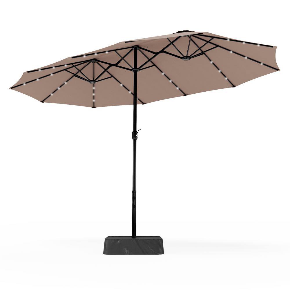 PHI VILLA 15 ft. Market Patio Umbrella With Lights Base and Sandbags in