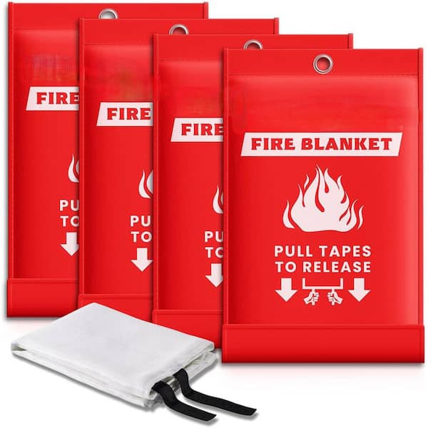 39 in. x 39 in. Fire Fiberglass Blanket Emergency for Home Kitchen School Fireplace Office Grill Warehouse (4-Piece)