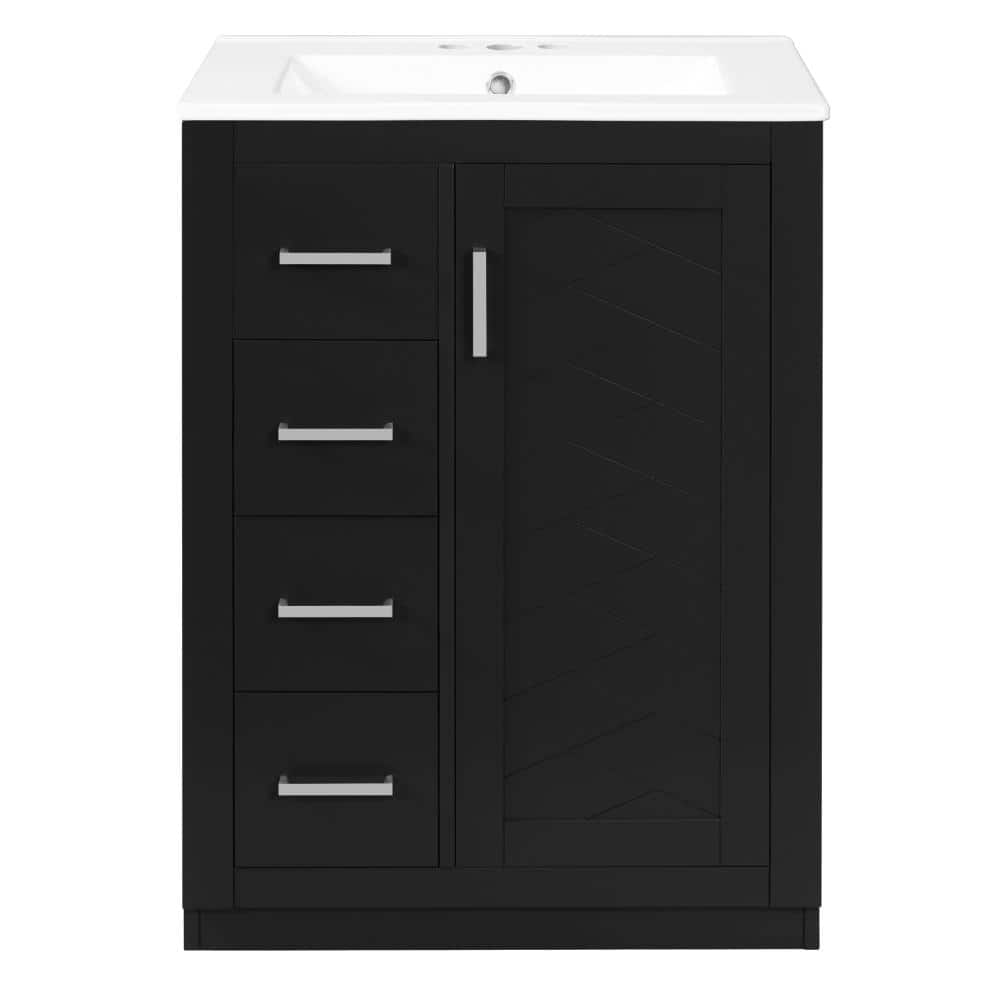 24 in. W Black Freestanding Bath Vanity with White Ceramic Top Sink,1 Door, 3 Drawers price history on PriceWatchPro