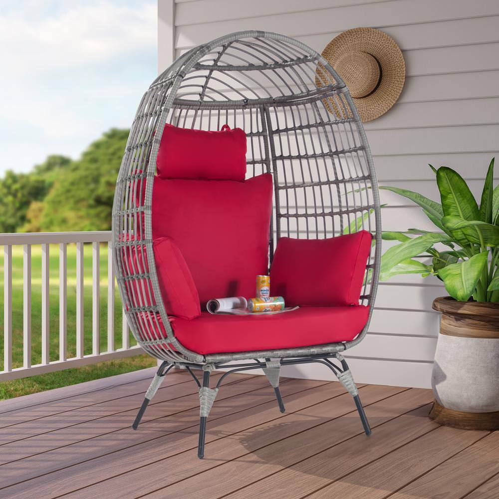 Oversized Outdoor Gray Rattan Egg Chair Patio Chaise Lounge Indoor Living R