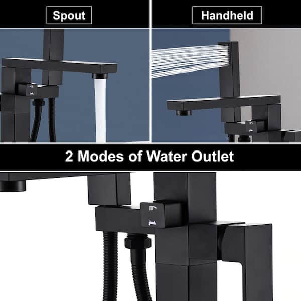 1-Handle 90 Degrees Freestanding Bathtub Faucet with Hand Shower Head in Matte Black