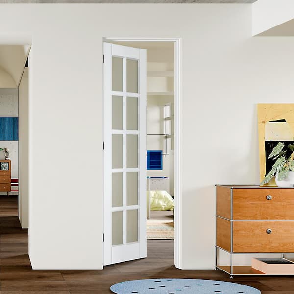 32 in. x 80 in. 10 Lite, Frosted Glass, White Primed, MDF Prehung Interior Door Left-Handed with Door Jamb and Hardware