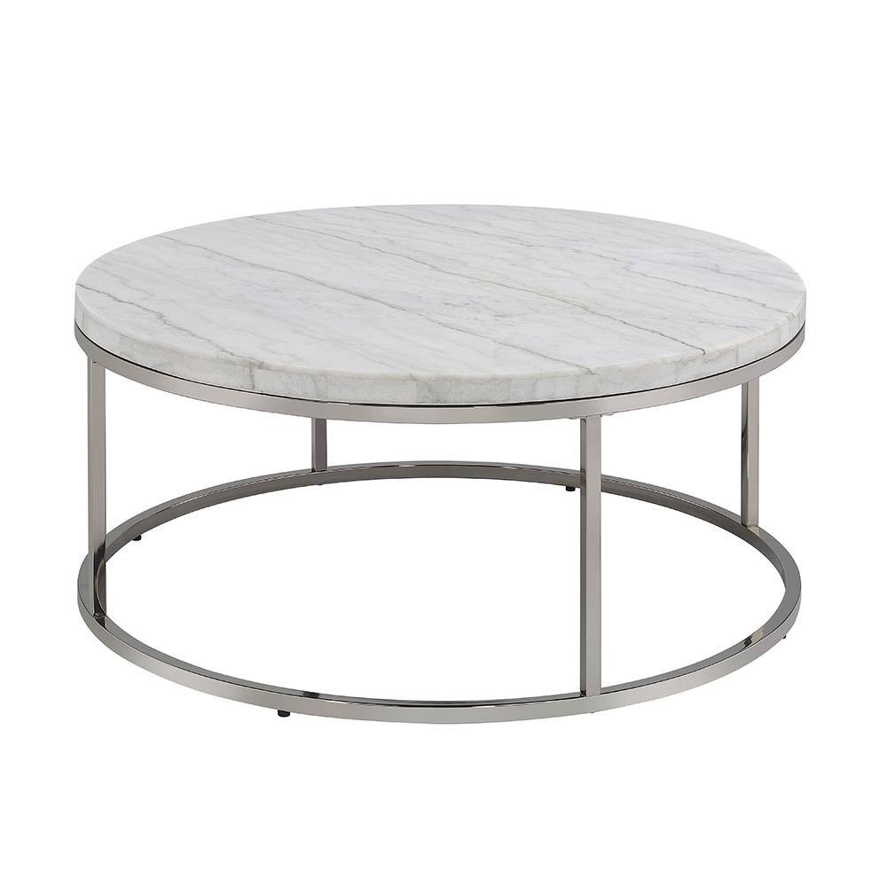 Acme Furniture Zaidee 36 in. Nickel Round Marble Coffee