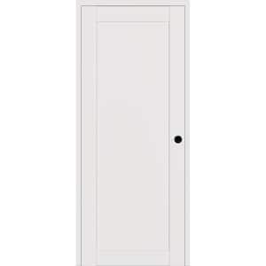 1 Panel Shaker 30 in. x 84 in. Left Hand Active Snow White Wood DIY-Friendly Single Prehung Interior Door