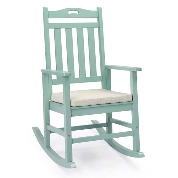 Karl home Green Solid Wood Outdoor Rocking Chair with Off-White Cushion ...