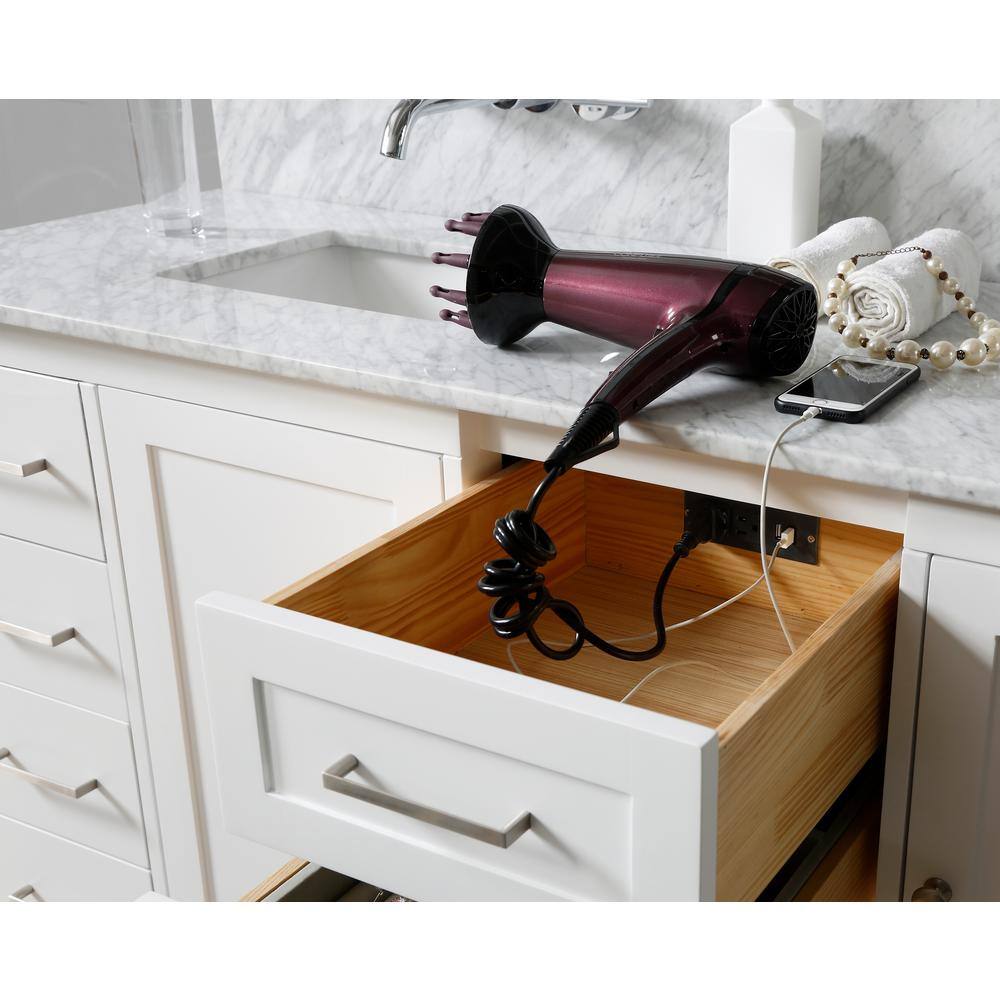 White Double Bathroom Vanity with Marble Top and Storage Drawers