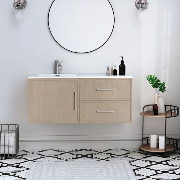 Razza 42 in. W x 18.25 in. D x 20 in. H Single Sink Wall Mounted Bath Vanity in Flavie with Cultured Marble Top in White