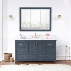 Isla 60 in. W x 22 in.D x 34.5 in. H Single Sink Bath Vanity in Classic Blue with Composite Top in White and Mirror