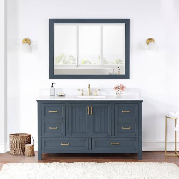 Altair Isla 60 in. W x 22 in.D x 34.5 in. H Single Sink Bath Vanity in Classic Blue with Composite Top in White and Mirror