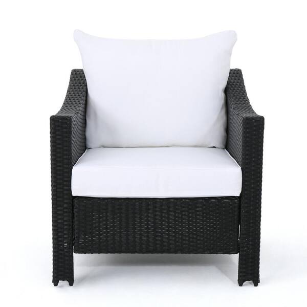 Noble House Antibes Black 5 Piece Plastic Patio Fire Pit Set With White Cushions 37315 5 Piece Plastic Patio Fire Pit Set, White Outdoor Patio Furniture Sets With Fire Pit