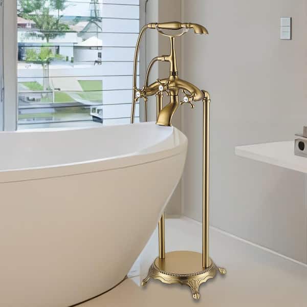 UPIKER Single-Handle Claw Foot Freestanding Tub Faucet with Shower Diverter Spout Tub Faucet with Hand Shower in Brushed Brass