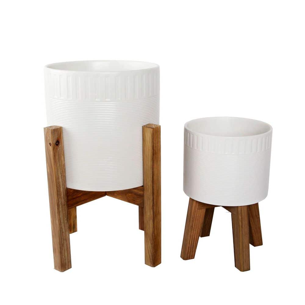 Matte White Ceramic Planter on Stand (10 in. W x 22.5 in. H) (2-Pack) price history on PriceWatchPro
