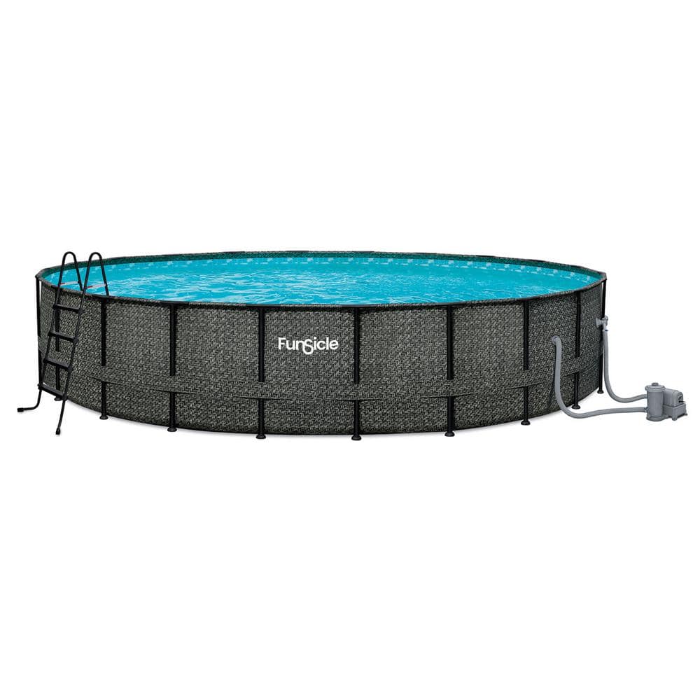 Funsicle 22ft x 52in Dark Herringbone Metal Frame Round Pool