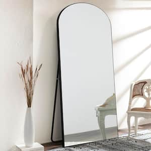 71 in. x 28 in. Modern Arched Wood Framed Black Full Length Floor Standing Mirror