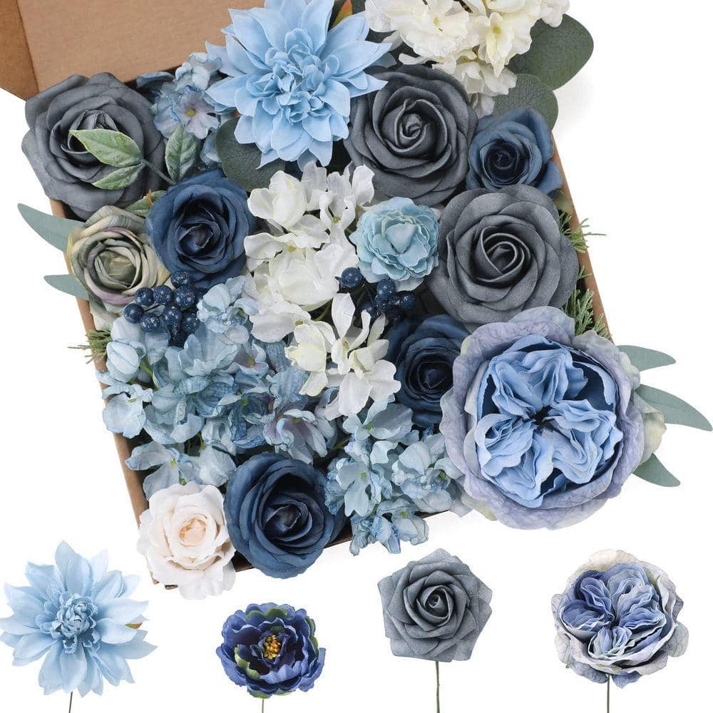 11 in. blue Artificial mixed flower of dahlias and roses LX0368 - The ...