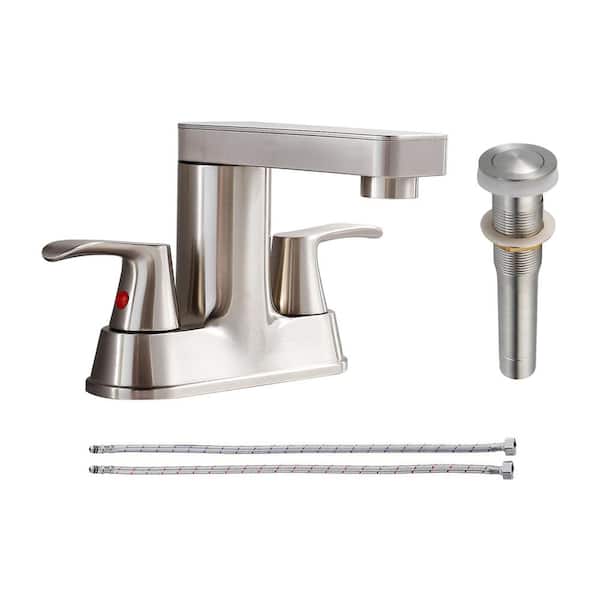 Heemli Rotatable 4 in. Centerset Double Handle Bathroom Faucet with Drain Kit Included in Brushed Nickel