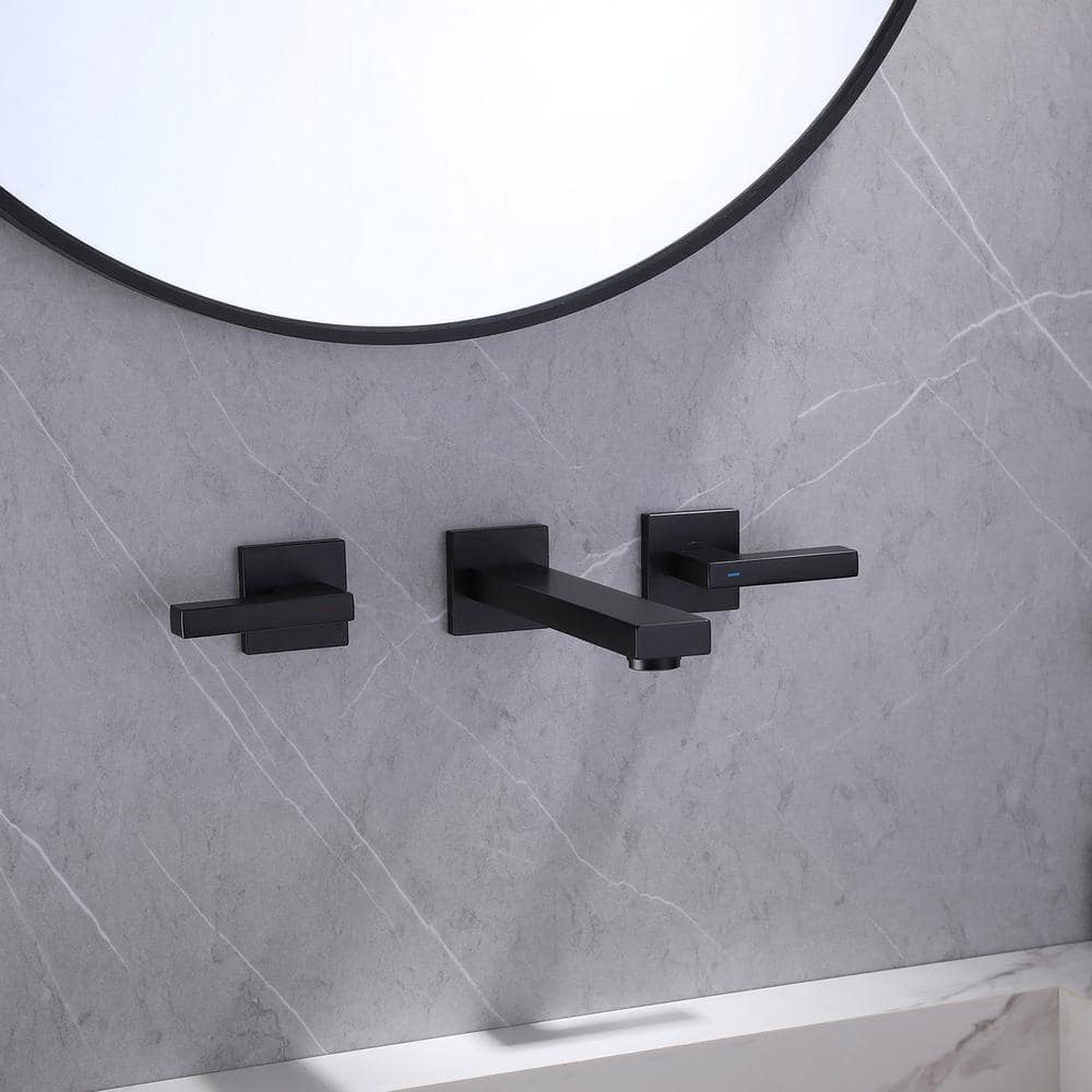 Matte Black Two-Handle Wall-Mount Bathroom Faucet