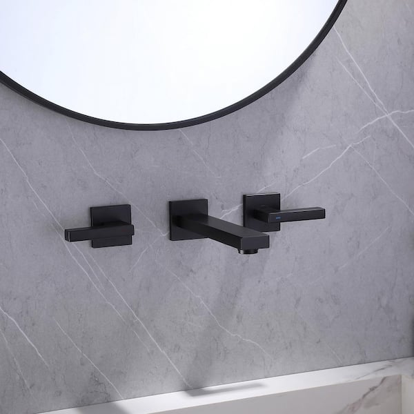Two-Handle Wall Mounted Bathroom Faucet in Matte Black