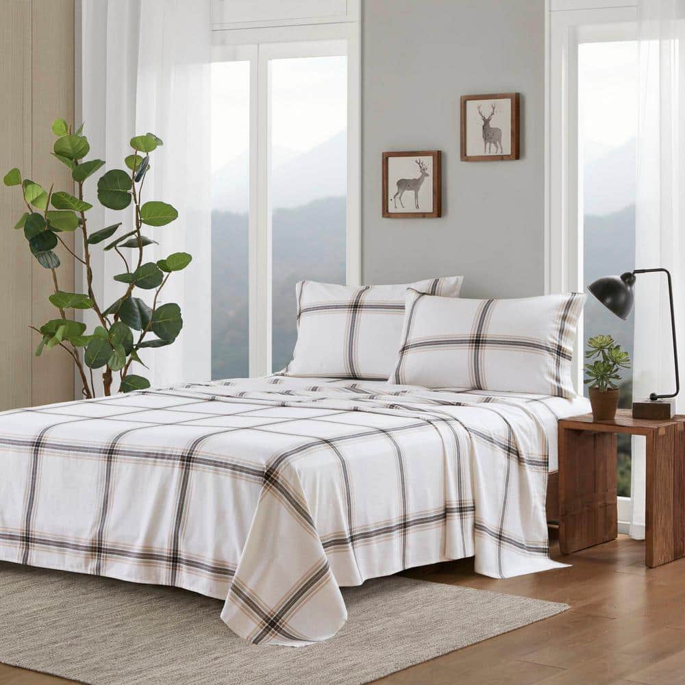 Full Blue Plaid Cotton Flannel Bedding Set