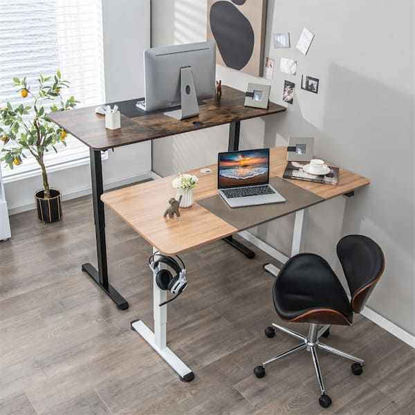 HONEY JOY 55 in. Narural Wood Electric Standing Desk Sit to Stand Electric Desk Powerful Motor and Height Adjustable