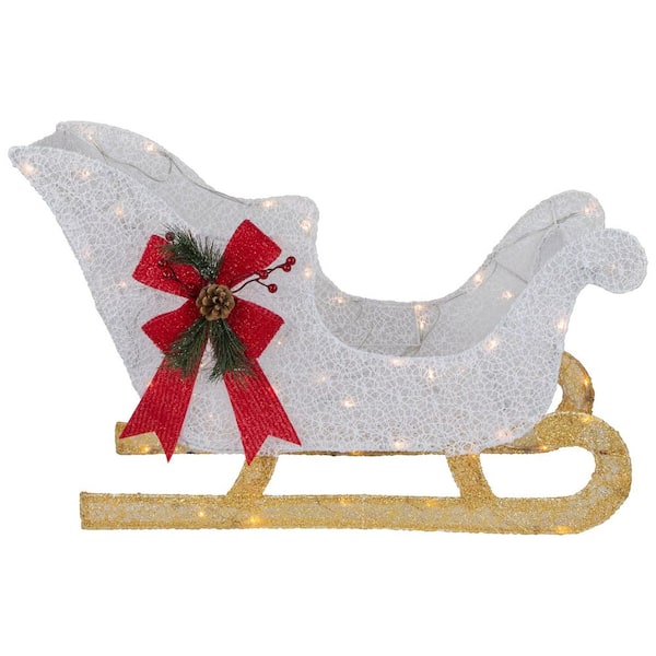 30.25in. LED Lighted Glittery White Sleigh Outdoor Christmas Decoration