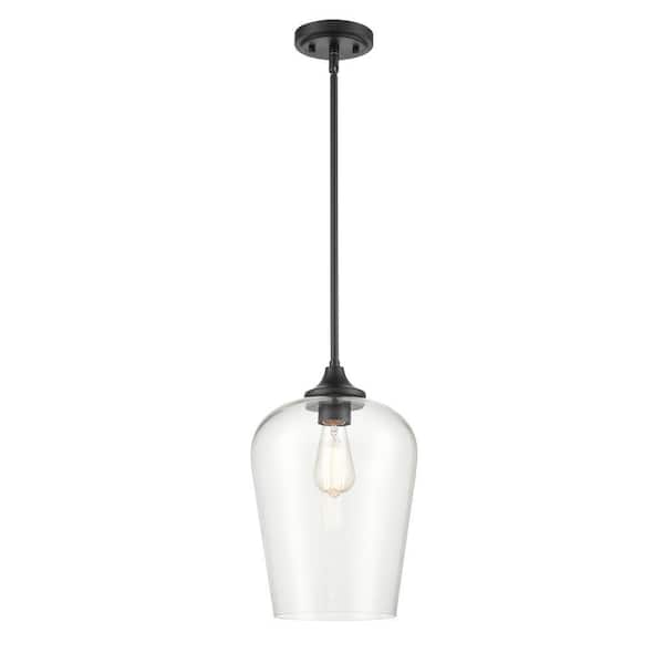 1-Light 10 in. Matte Black Mini Pendant