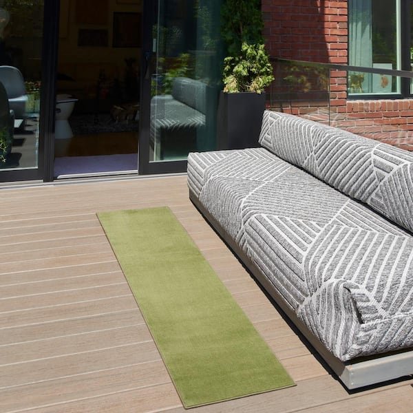 Essentials 2 ft. X 10 ft. Green Kitchen Runner Solid Indoor/Outdoor Rug