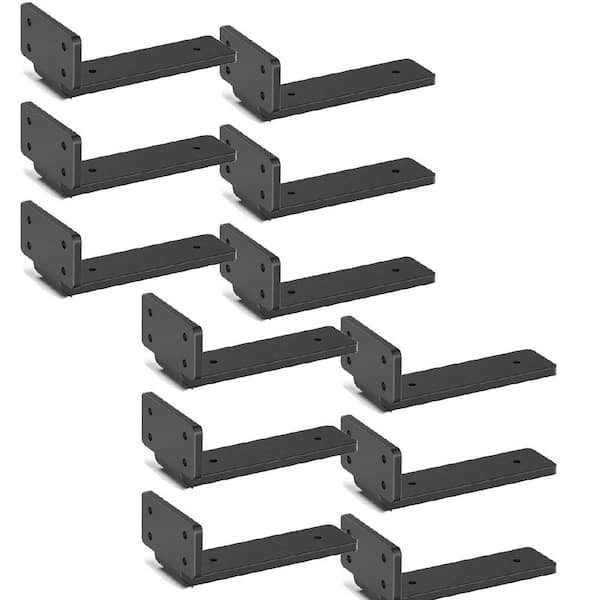 12-Pack 6 in. L Black Floating Shelf Brackets, Wall Shelf Support Brackets with 1/5 in. Thick and 160 lb. Load Capacity
