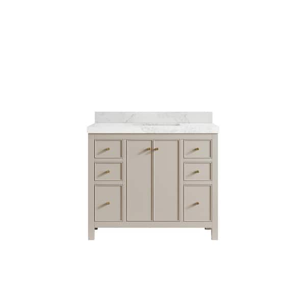 Willow Collections Chicago 42 in. Single Sink Freestanding Fine Grain Bath Vanity with Calacatta Nuvo Qt. Top Unassembled