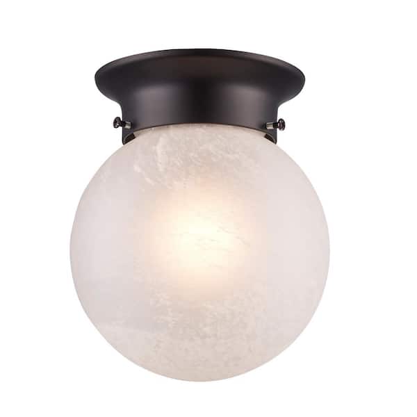 Bel Air Lighting Dash 6 in. 1-Light Oil Rubbed Bronze Flush Mount Ceiling Light Fixture with Marbleized Glass