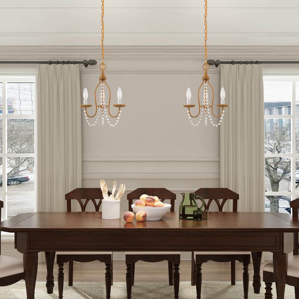 Antique Gold Leaf Mini Crystal Chandelier with 3 Lights