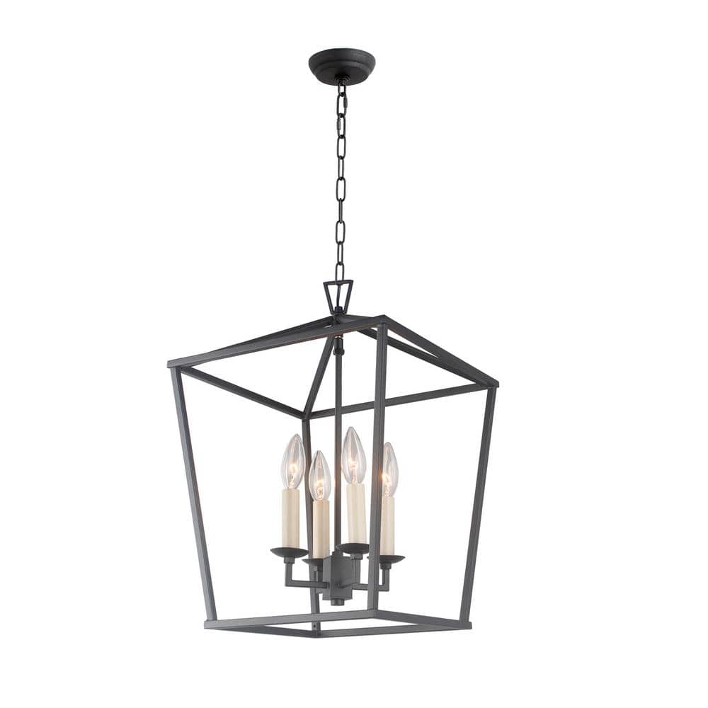 Antique Black Metal 4-Light Candle Chandelier