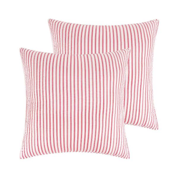 LEVTEX HOME Winterberry Forest Red Striped Quilted Microfiber Euro Sham - (Set of 2)