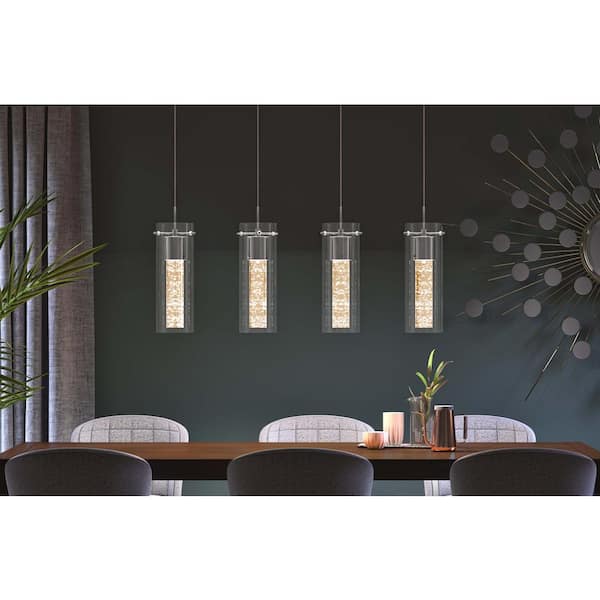 Artika Essence 27-Watt 4 Light Chrome Modern Integrated LED Pendant Light Fixture for Dining Room or Kitchen
