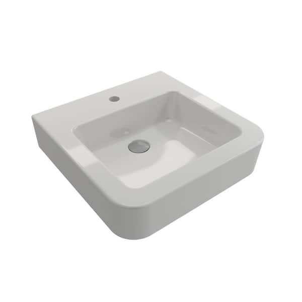 BOCCHI Parma 19.75 in. 1-Hole with Overflow Wall-Mounted Fireclay Bathroom Sink in White