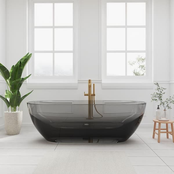 Kylie 69 in. x 29 in. Stone Resin Freestanding Soaking Bathtub in Transparent Gray