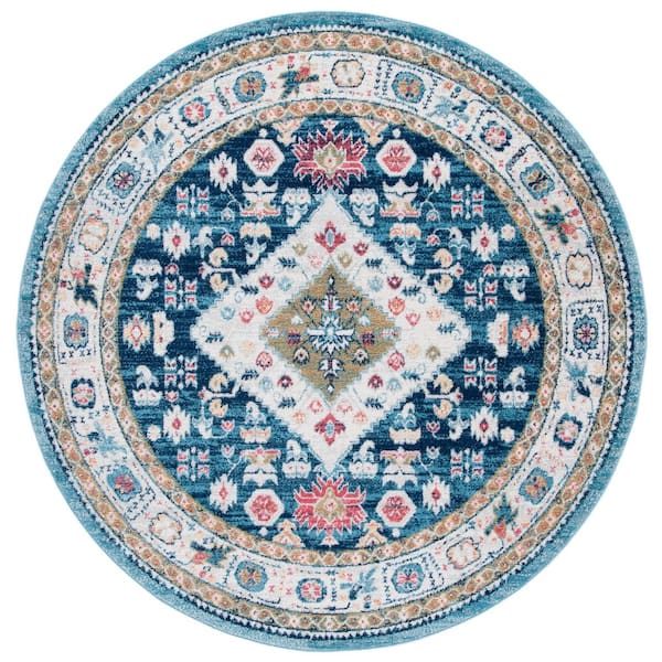 SAFAVIEH Madison Light Blue/Ivory 7 ft. x 7 ft. Border Persian Oriental Round Area Rug