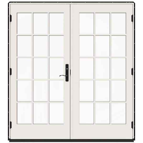 JELD-WEN 72 in. x 80 in. W-5500 Black Clad Wood Right-Hand 15-Lite French Patio Door with White Paint Interior