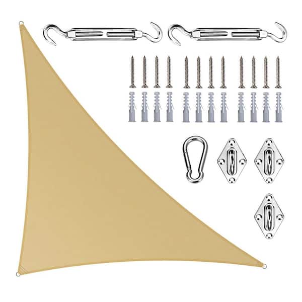16 ft. x 16 ft. x 22 ft. Right Triangle Sun Shade Sail with Hardware Kit-Sand Beige