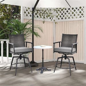 Black Metal Outdoor Dining Chair with Gray Cushion 2-Pack