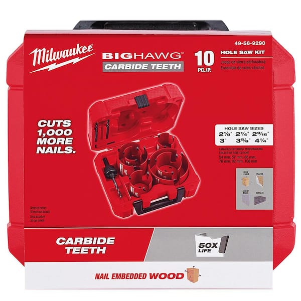 Milwaukee - BIG HAWG Carbide Hole Saw Kit with SPEED FEED Auger Wood Drilling Bit Set (14-Piece)
