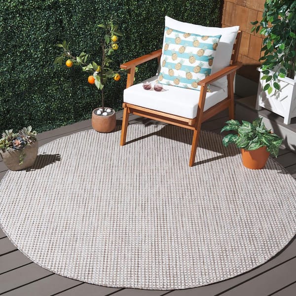 Courtyard Ivory/Gray 7 ft. x 7 ft. Woven Geometric Indoor/Outdoor Round Area Rug