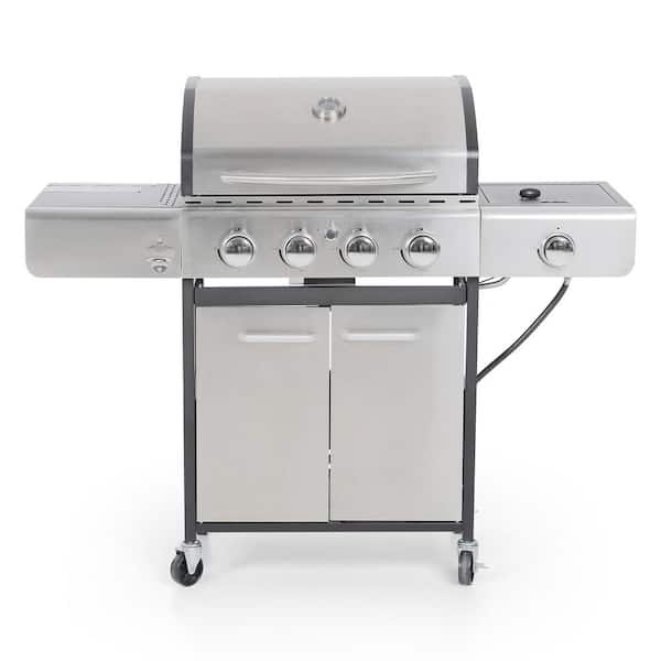 PHI VILLA THD-E02GR001 4-Burner Portable Propane Gas Grill in Stainless Steel with Side Burner and Fixed Side Tables - 1
